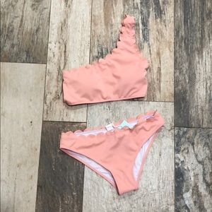 Blush scalloped-edge bikini